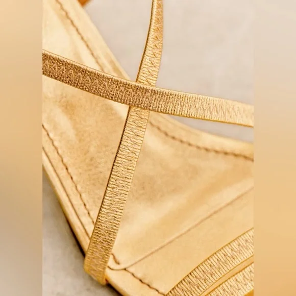 SEZANE PERNILLE SANDALS GOLD 37 6.5 Strappy Block Heel Square Toe Metallic Shoes - Picture 5 of 16